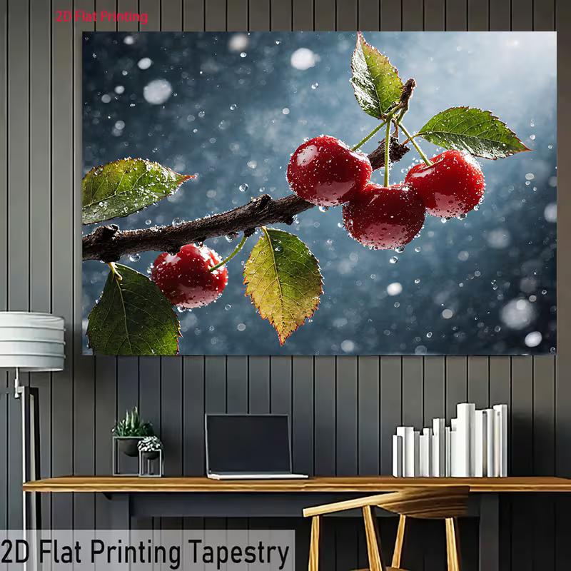 2D Food Photography Backdrop 2D Wet Red Cherries Macro Photo Background for Themed Shoot