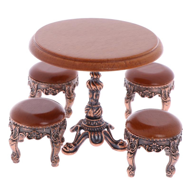 1:12 Кукольный домик Миниатюрная мебель Деревянный круглый кухонный приставной стол и табурет