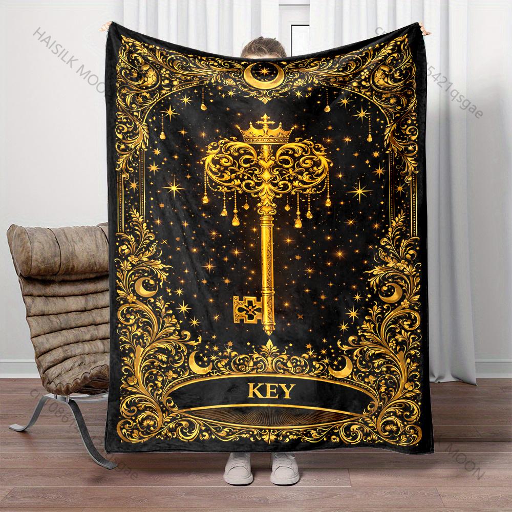 Multiple sizes Ornate golden key design Blanket Suitable for Home Bedroom Sofa Travel Camping Blanket Various Sizes for Gifts