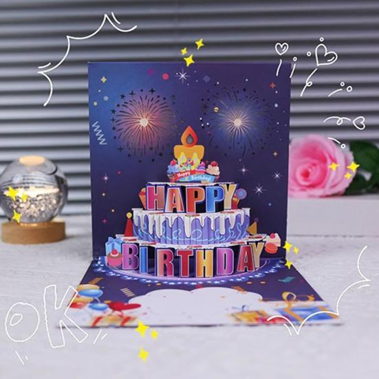 3D Pop Up Birthday Cards Birthday Cake Greeting Cards with Pyrotechnics Music Blowable Candle Birthday Surprise Keepsake for Her Him