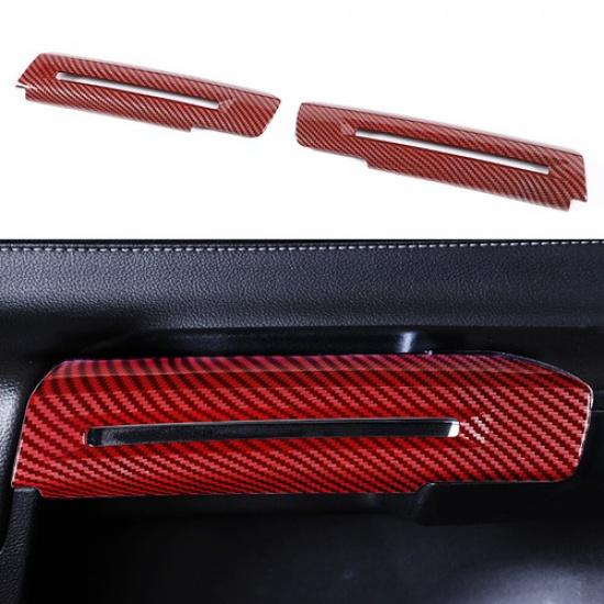 2pcs Inner Door Armrest Cover Trim Accessories For Ford Mustang 2015+ Red Carbon