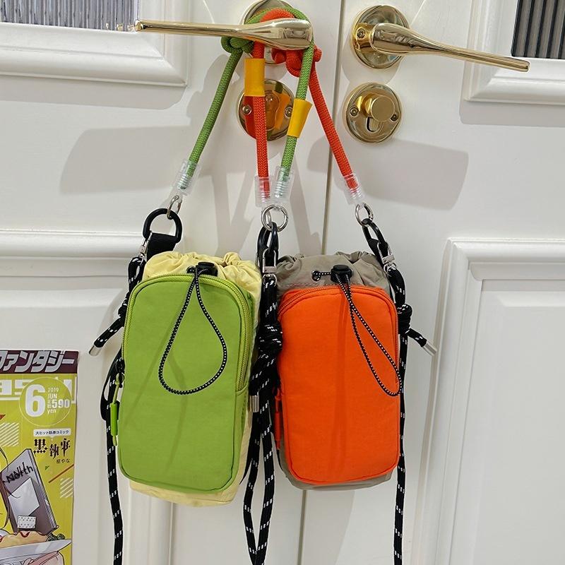 Durable Nylon Color Block Mini Crossbody Bag with Drawstring for Women On the Go