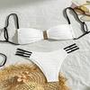2Pcs/Set Women Bikini Set Sling Bandeau Padded Bra Wrinkle Texture Briefs Set Patchwork Color