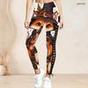 Women Plus Size High Waist Panda Halloween Printed Side Eyelet Lace Up Full Length Fitted Leggings