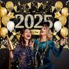 2025 С Новым годом Задний фон для фотографии Шампанское Золотой баннер из воздушных шаров Праздничный фон для вечеринки Постер