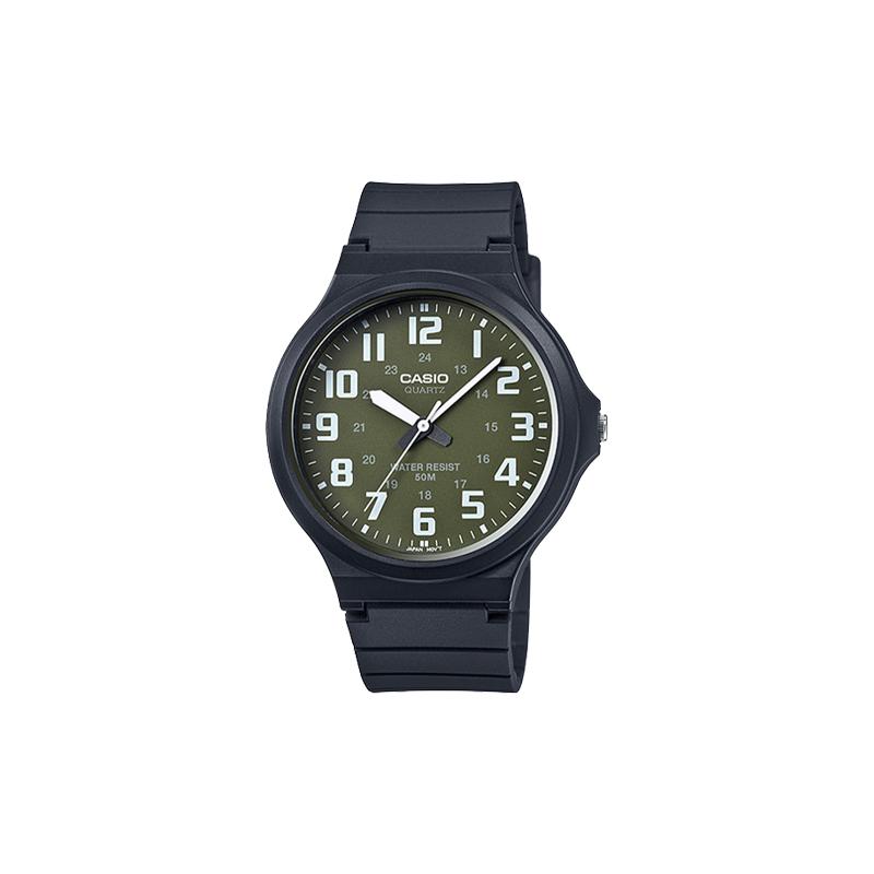 Casio Серия YOUTH - Диск Три штифта Большой циферблат Простой Кварцевый механизм Ремешок из смолы Японские и корейские часы Мужские;s Часы Зеленый циферблат MW-240-3B