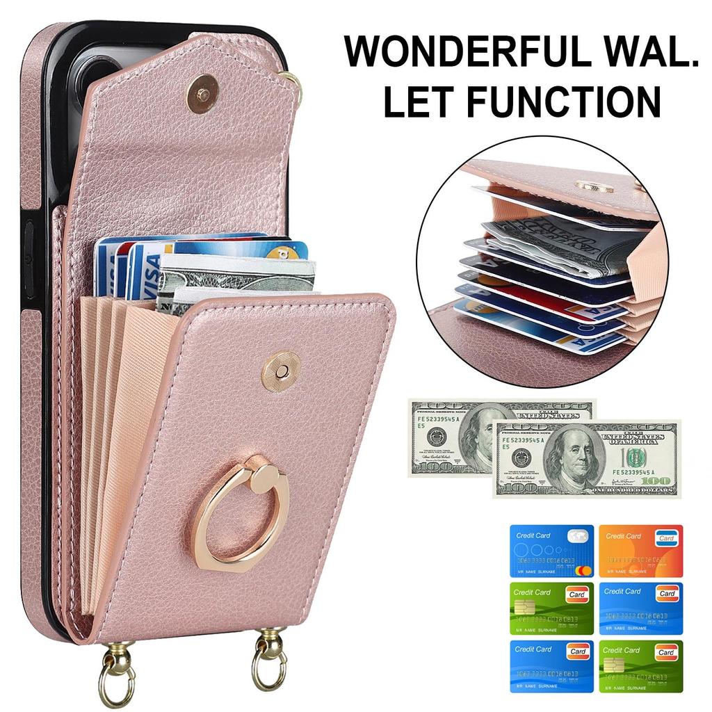 Crossbody Card Bag Wallet Ring Holder Leather Case for iPhone 15 14 13 12 11 Pro Max XS MAX XR for Samsung S23 S22 S21 S20 Ultra Plus A14 A13 A53 A54