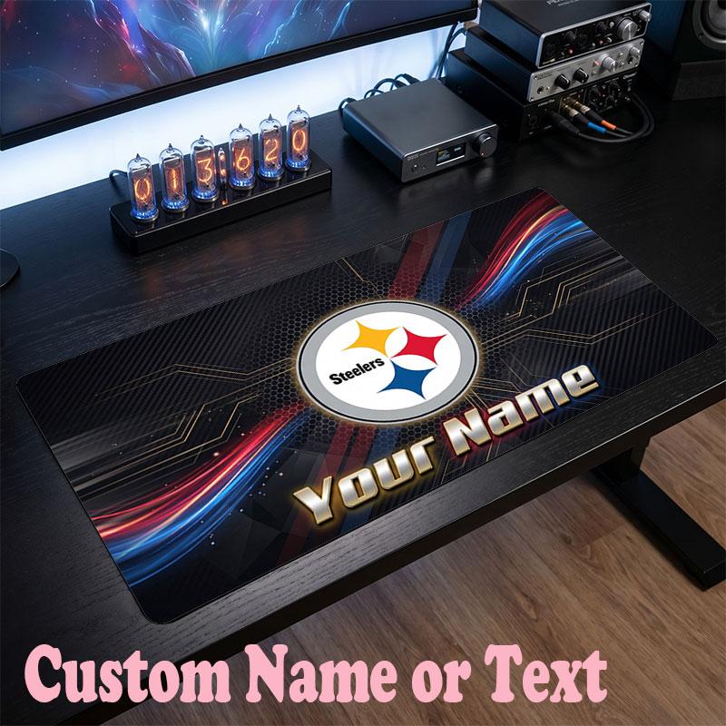 Pittsburgh Steelers Customized Name Text Mouse Pad, Large Desk Mouse Mat Personalized Home Office Present