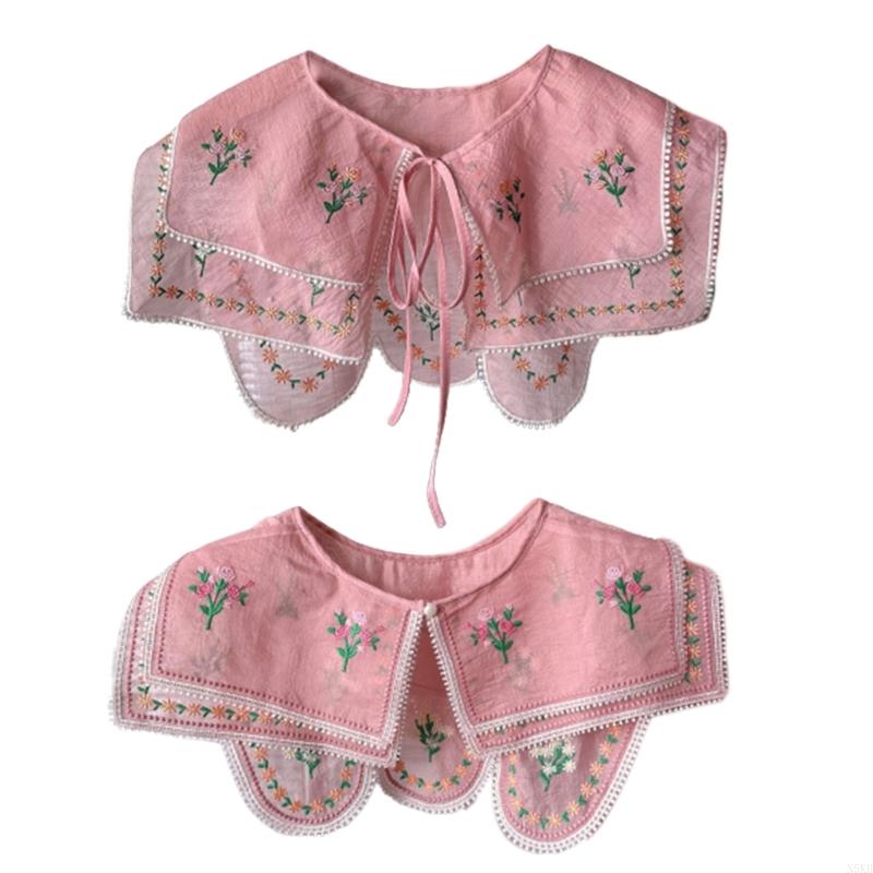 Embroidered Flower False Collar for Women Girls Elegant Detachable Faux Collar Blouse Collar Fashion Clothes Accessories