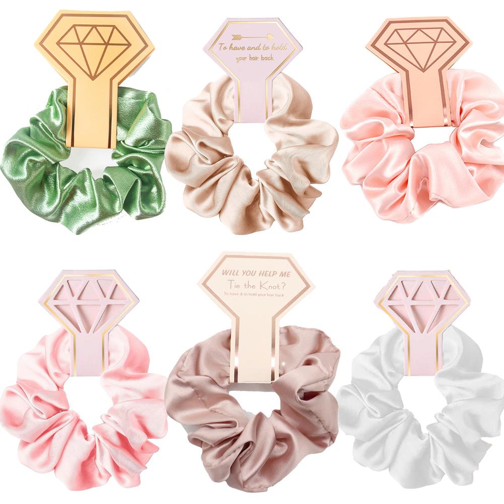 6pcs Satin Scrunchies Girls Elastic Hair Band Ponytail Holder Ties Rubber Bands Bride Bridesmaid Accessories Wedding Supplies