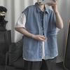Men's Loose Fit Denim Waistcoat - Sleeveless Korean Style Workwear for Spring and Autumn