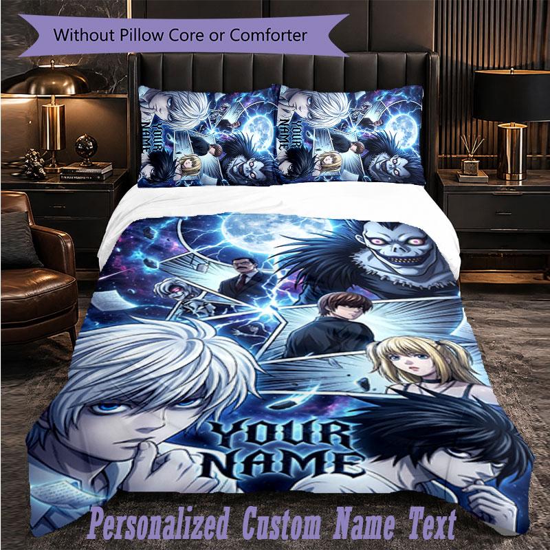 Personalized 3Pcs Bedding SetDeath Note Custom Text Duvet Cover Pillowcase Set Bedroom Gift