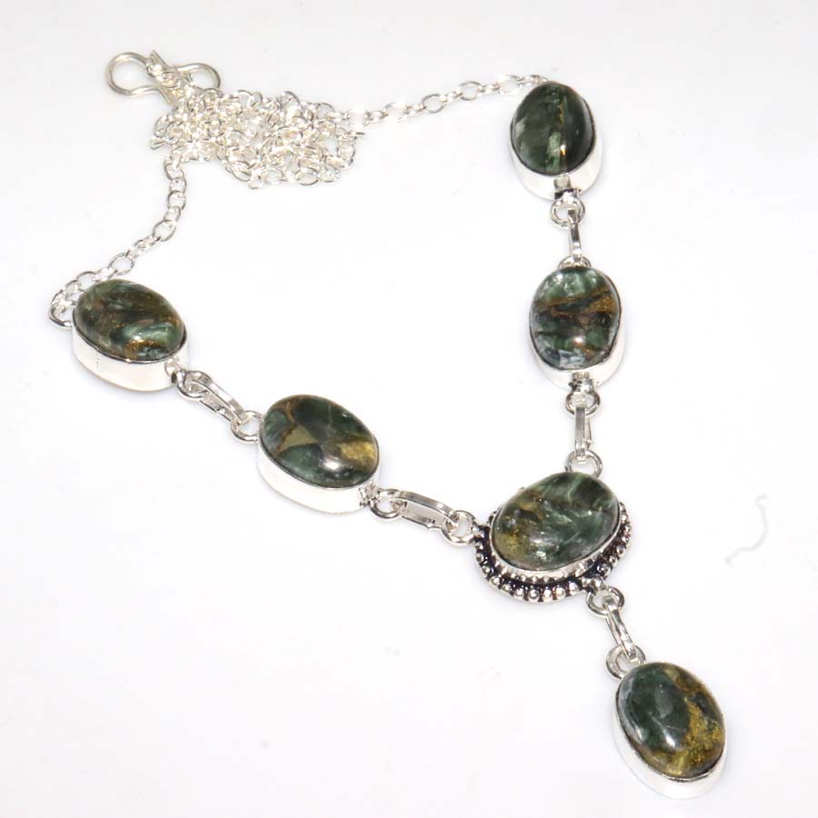 Outstanding Copper Seraphinite 925 Silver Plated Necklace 18" Fashion Sale s0F35