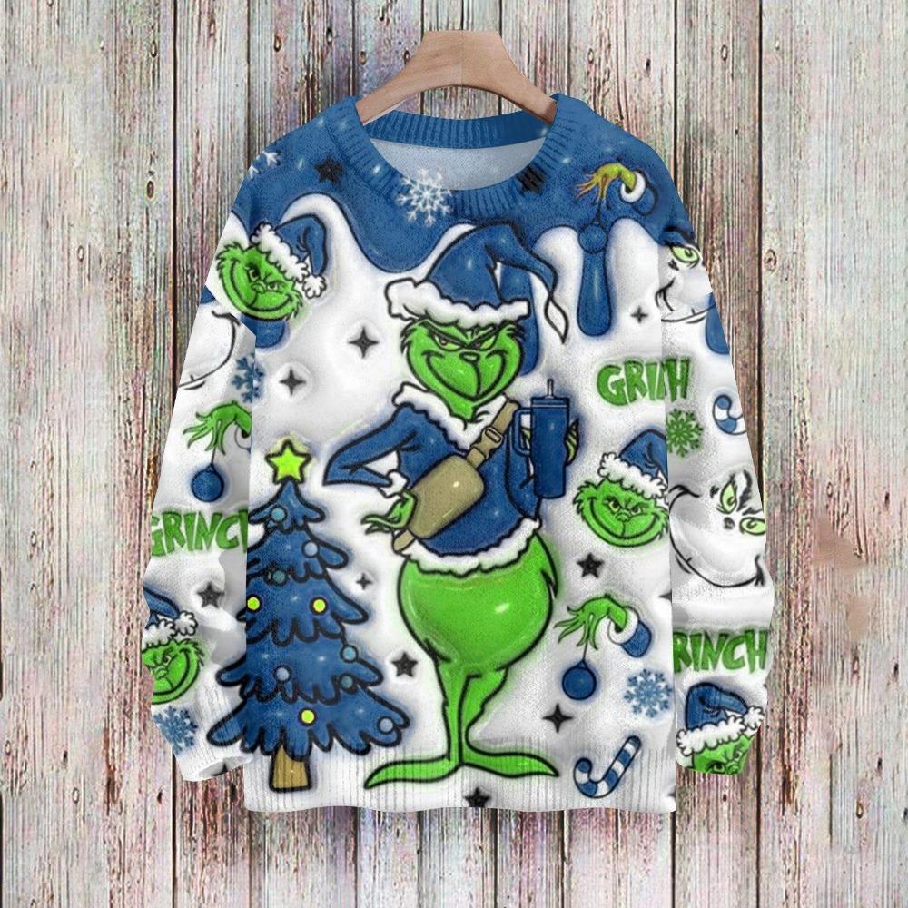 Christmas Fashion Men Women's T-shirt Green Monster Print O-Neck Pullover Top Casual Outdoor Sweatshirt Kids Tees Top Clothing