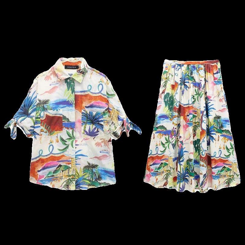 Fashion Style 2024 Summer New Arrival Women's Clothing Stylish Loose Print Shirt High Waist Skirt 2565157