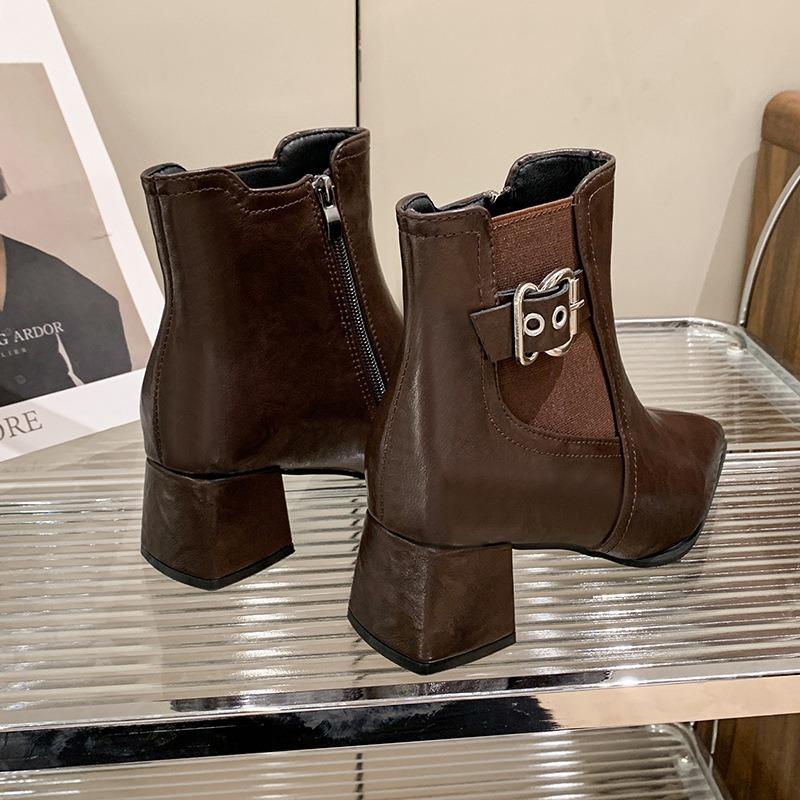 Модные ретро-модные ботинки челси с пряжкой на ремне для женщин, осенне-зимняя женская обувь на мягкой подошве, дизайнерские ботильоны большого размера для женщин