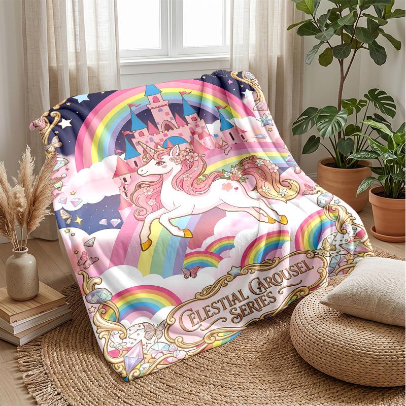 Unicorn Rainbow Castle Theme blanket Lightweight Warm Flannel Blanket Decorative Throw Blanket for Home Decoration