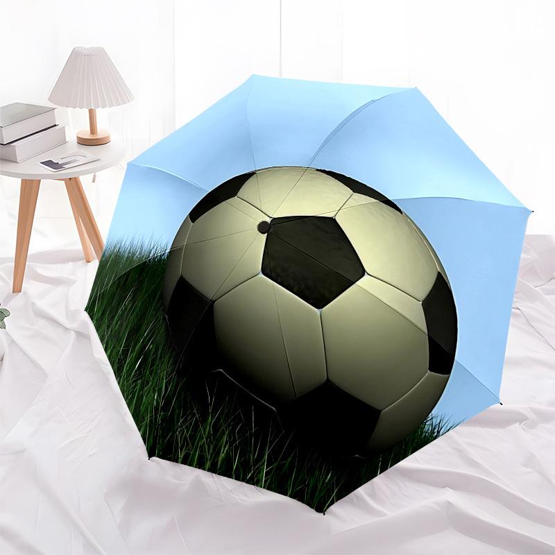 Soccer ball, Grass field Automatic Folding Umbrella Compact 8 rib Design, Unique Style, Suitable for Everyday Outdoor Use, Perfect Gift for