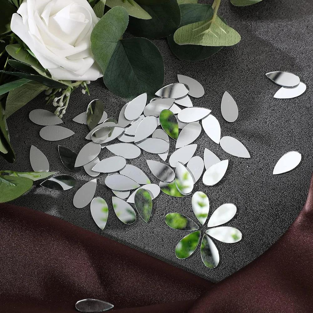 200 шт. 2,5 см DIY Наклейки-зеркала для поделок Форма листа Декоративные акриловые клейкие поделки Мини-зеркальная плитка Маленькое настенное зеркало для искусства