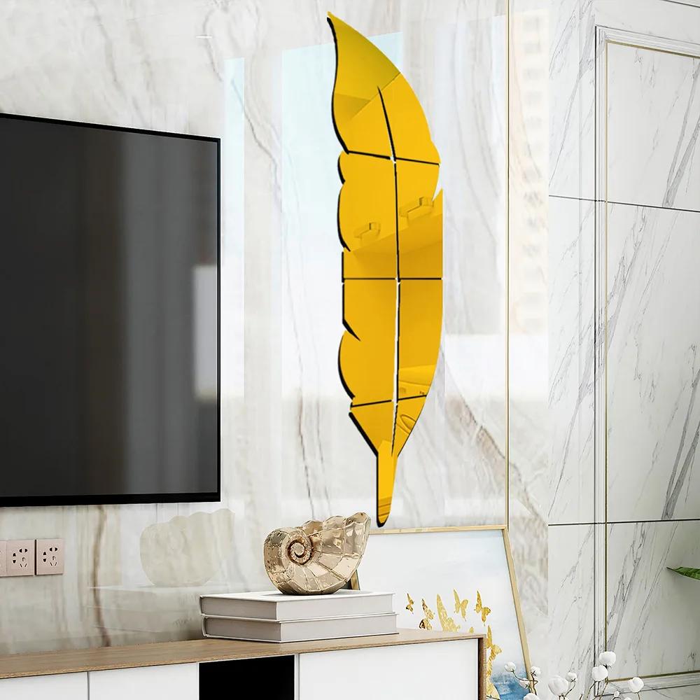 DIY Feather 3D Mirror Wall Sticker Acrylic Self Adhesive Sticker Decal for Living Room Bathroom Art Home Decor Mural Wallpaper