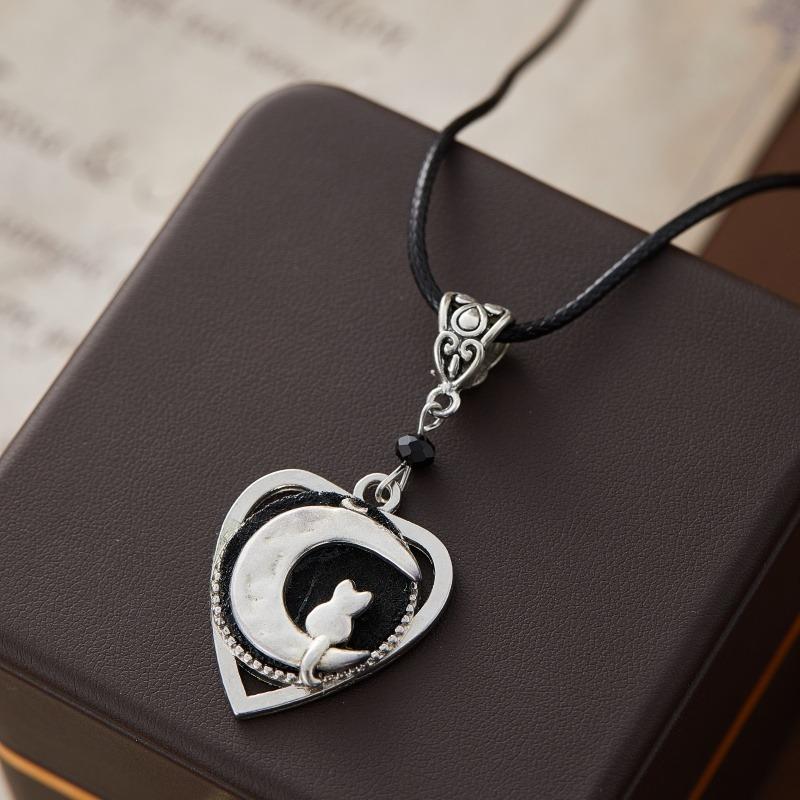 Винтажное готическое ожерелье с узором лунного кота для женщин, панк, цинковый сплав, цветная рамка, креативные аксессуары с цирконом для вечеринок