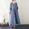Осеннее хлопковое конопляное платье с круглым вырезом, свободного размера, с длинным рукавом, для женщин, винтажные платья в стиле бохо