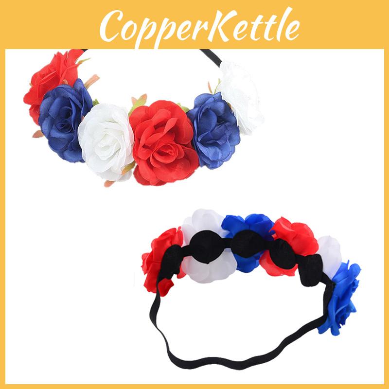 Красно-бело-синий венок из цветов на голову для торжеств, посвященных Юбилею Королевы