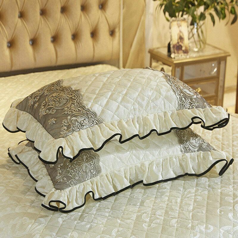 Кружевное бархатное покрывало King Size, стеганая юбка с рюшами, эластичное покрывало для кровати размера «queen-size», наволочки, мягкие и теплые европейские 3 шт.