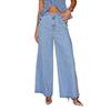 Women's Denim Outfits Sleeveless Casual Button Down Sleeveless Tank Top Vest High Waist Wide Leg Jean Pants