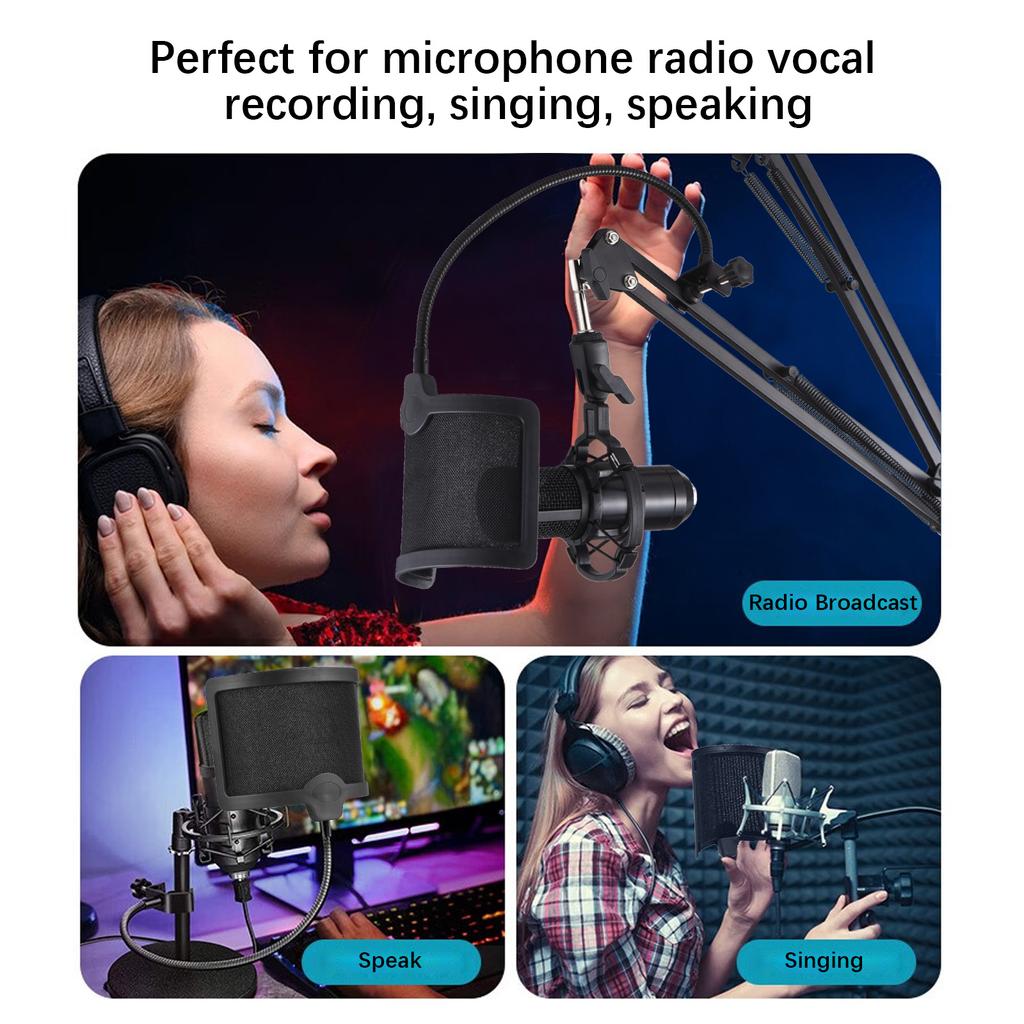 U-образный поп-фильтр с гибким держателем, акустический фильтр, сетка от шума ветра для микрофона, ветрозащита