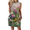 Женское повседневное и модное платье средней длины с круглым вырезом и без рукавов с принтом