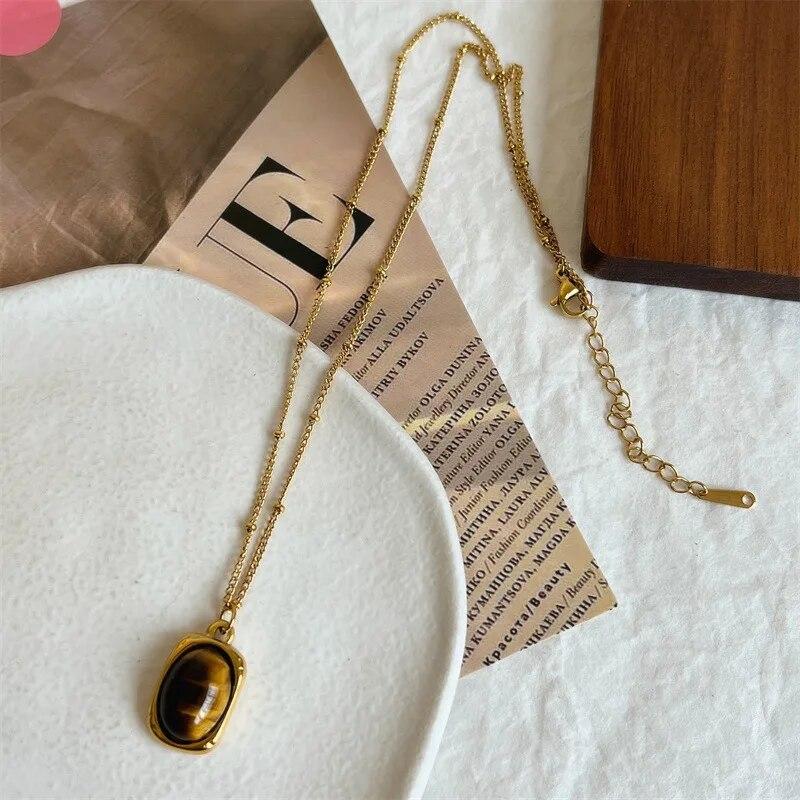 HangZhi 2021 новый корейский винтажный капля воды звезда круглый медведь овальный кулон ожерелье геометрический золотой цвет ювелирные изделия из титановой стали