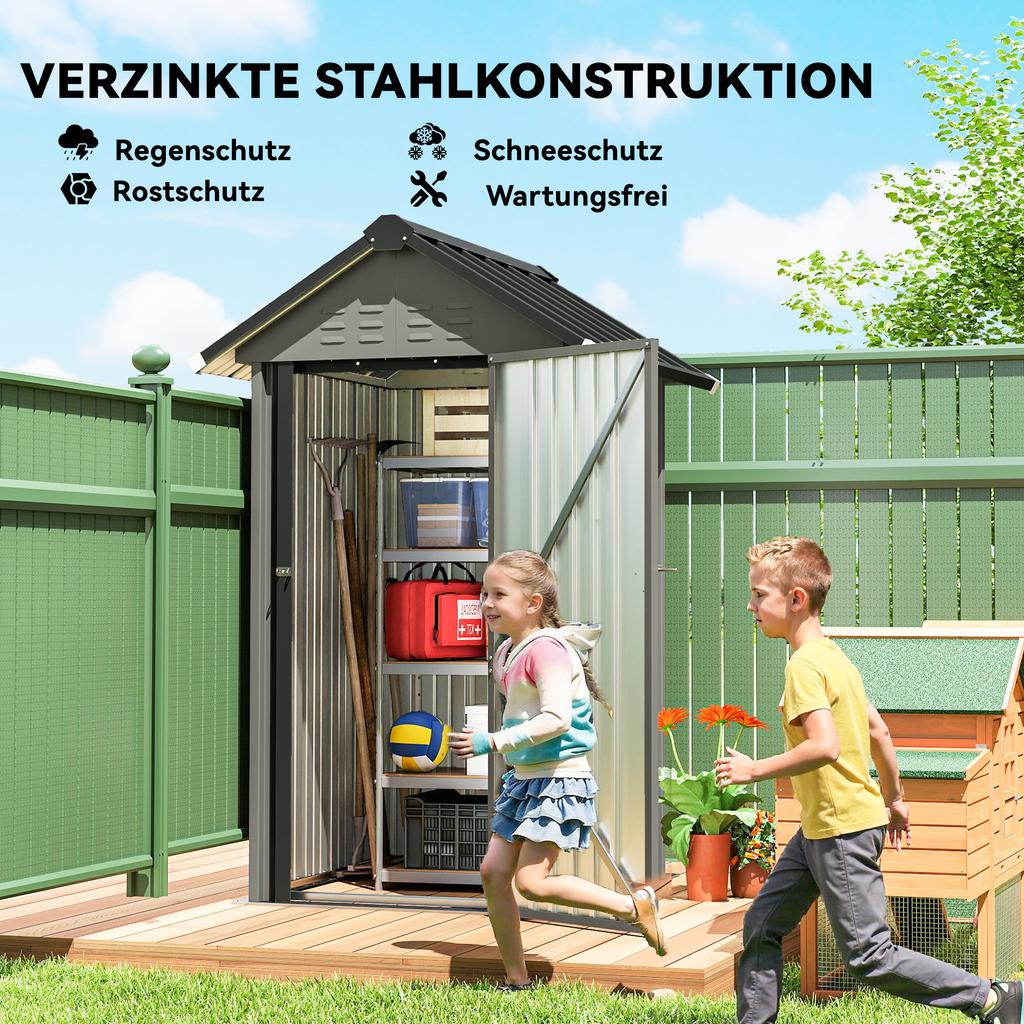 Metal Tool Shed 1,17 m², Storage Shed with Gable Roof, Ventilation, Lock, Gloves, 122 x 121 x 192 cm