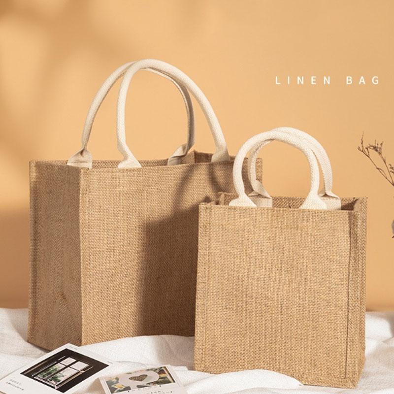 1PC Vintage Linen Tote DIY Beach Handbags Eco Friendly Shopping Bag Organizer Portable Large Capacity Handbag XS/S/M/L/XL