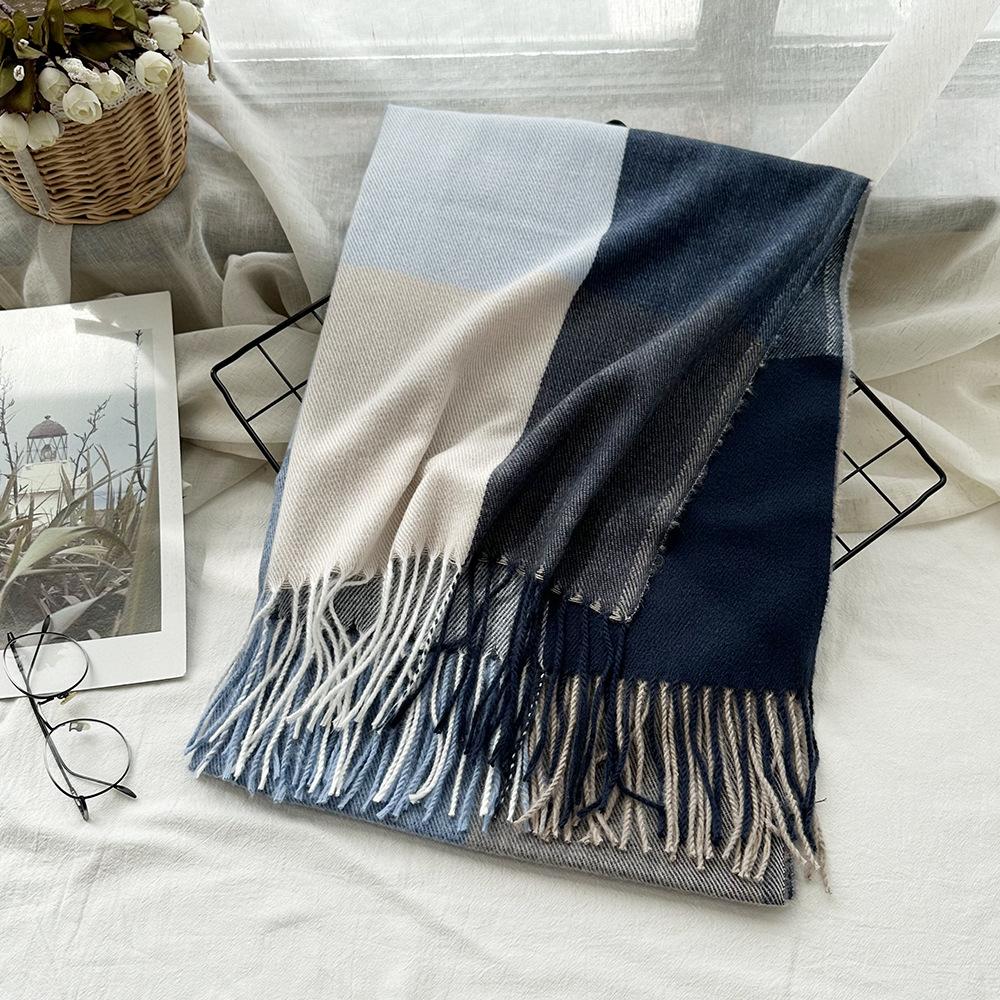 High End Imitation Cashmere Plaid Scarf Versatile and Warm In Winter  Women's Neck Scarf  Fringed Shawl