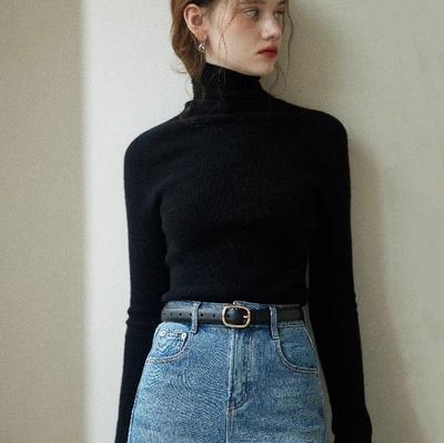 Женский джемпер, однотонный, водолазка, вязаный свитер с длинным рукавом, теплый вязаный пуловер, джемпер