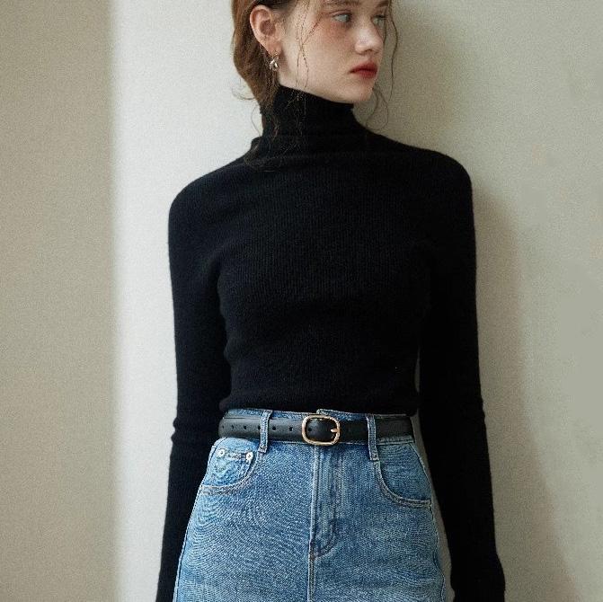 Женский джемпер, однотонный, водолазка, вязаный свитер с длинным рукавом, теплый вязаный пуловер, джемпер