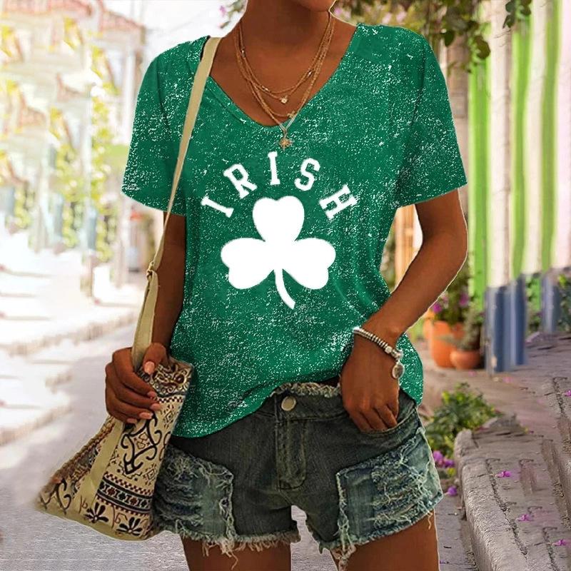 Design Sense Весна и лето Новая удобная свободная женская футболка с V-образным вырезом и короткими рукавами с 3D-принтом