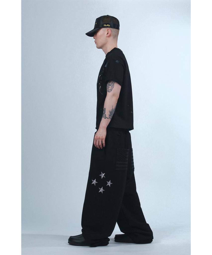 UNKNOWNCOMENORMAL Usa Star Flag Sweat Pants [Black]