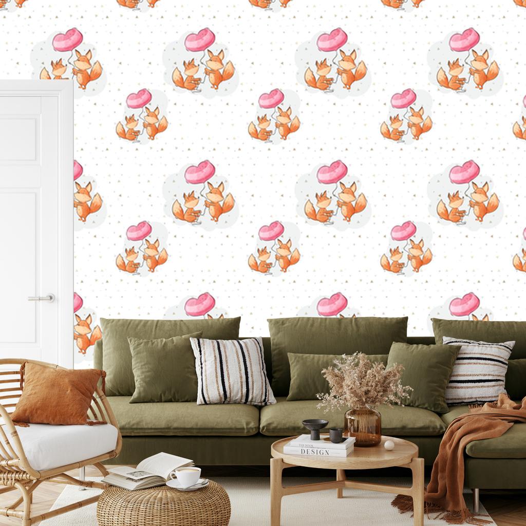 Foxes with balloons wallpaper for living room and bedroom 50x1000