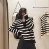 Women's 2024 Hot Style Thickened Striped Sweater with Navy Collar - Lazy Niche Design for Autumn and Winter