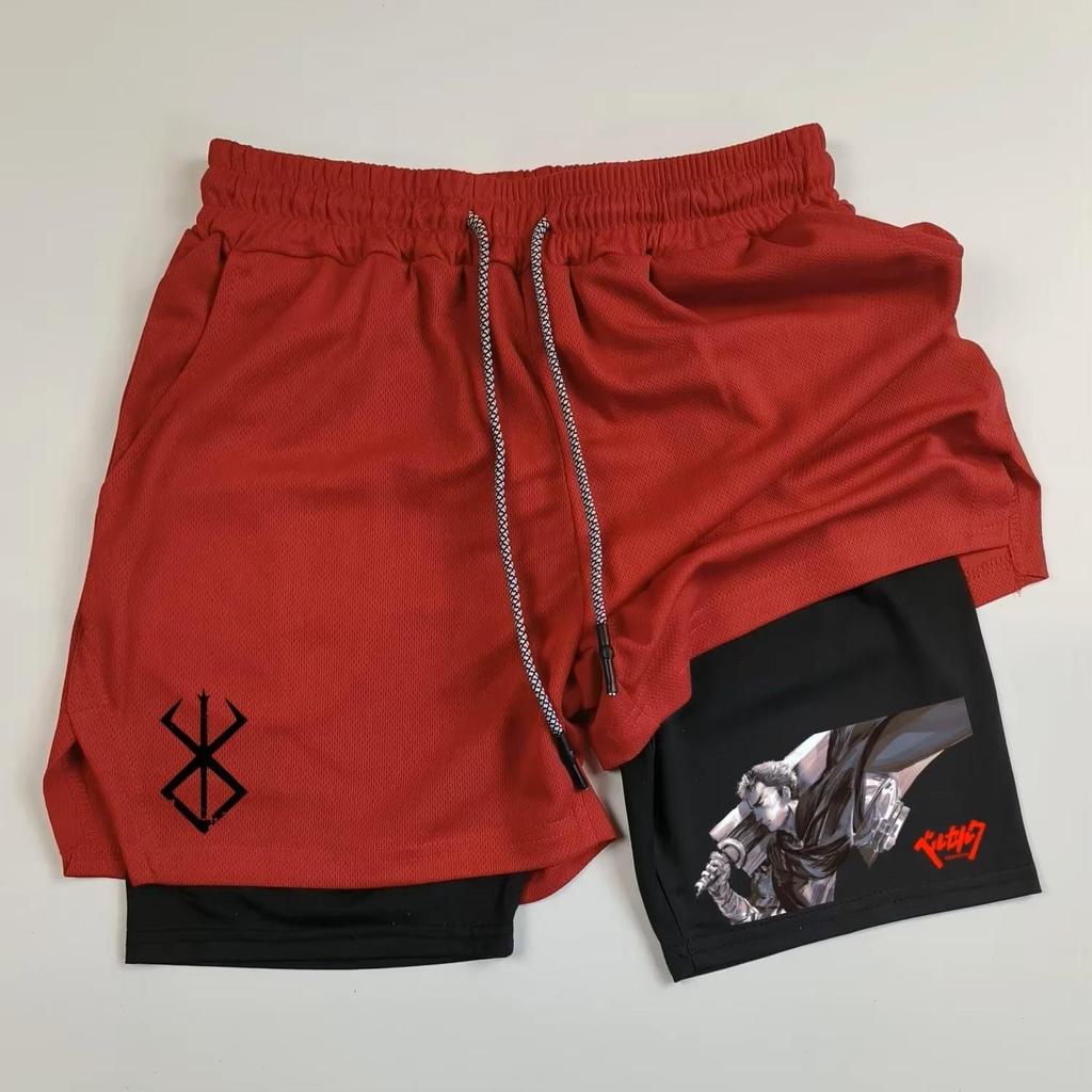 Berserk Muay Thai Kick Boxing UFC MMA Mixed Marcial Art Shorts Anime Men Women Unisex Double Layer Quick Dry Breathable Sport Gym Fitness Workout