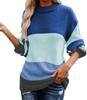 Autumn and winter women's knitted sweater fashionable loose large size round neck fresh simple striped splicing knitted sweater