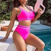 2Pcs/Set Women Summer Bikini Set U Neck Sleeveless Bra High Waist Briefs Set Tummy Control Bating Suit Swimwear