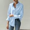 Women Striped Blouse 2025 Summer Elegant Shirts Casual Loose Long Sleeve Fashion Button Up Tunic Tops Blusas Femininas