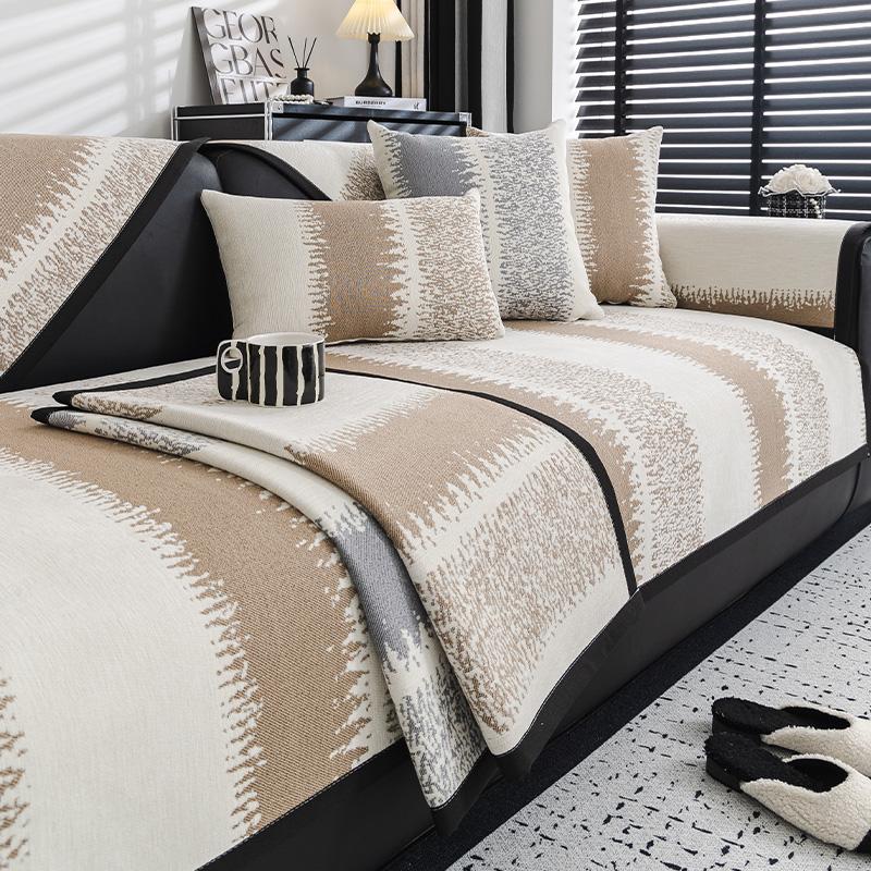 Осенний домашний чехол из шенилловой ткани в полоску Funda Sofa Mat Non-slip Anti-cat Sofa Cushion Couch Sofa Covers Mat