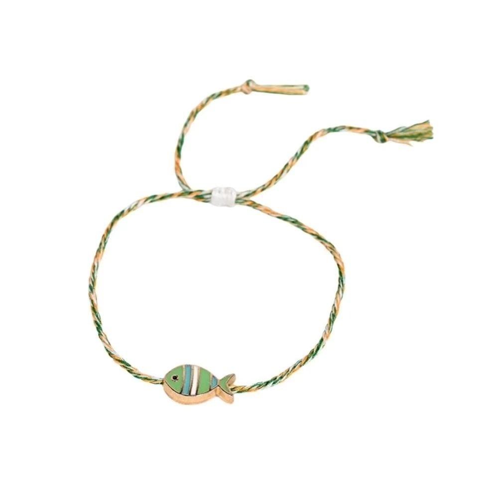 1 шт. Браслет с подвеской в виде рыбки с богемным принтом, регулируемый плетеный веревочный браслет, женский, для девочек