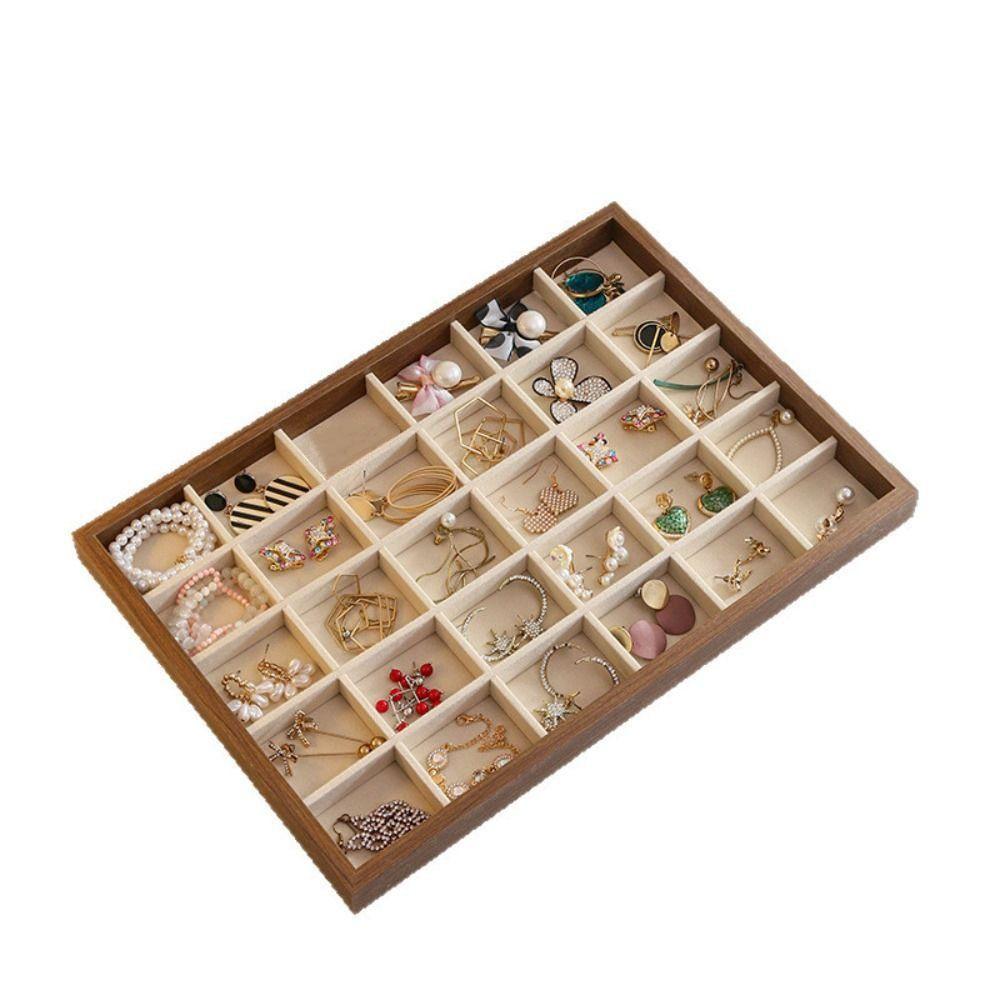 30 grid Wood Grain Jewelry Tray Large Capacity Jewelry Organizer Earrings Organizer