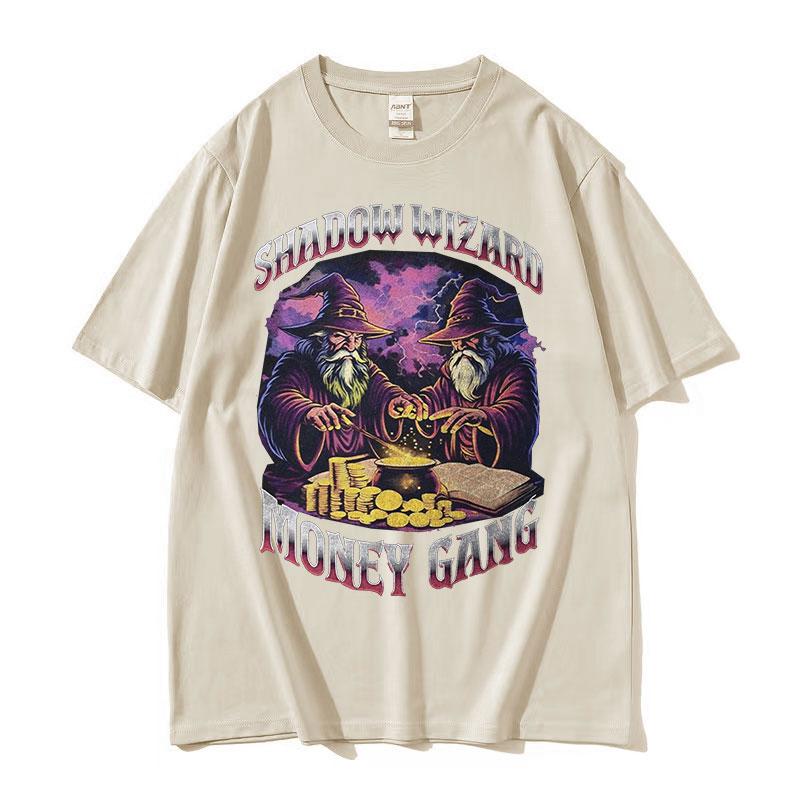 Винтажная футболка с мемом 'Shadow Wizard Money Gang' для мужчин и женщин, Харадзюку, Готическая мода, Хлопковые футболки с коротким рукавом, Уличная одежда