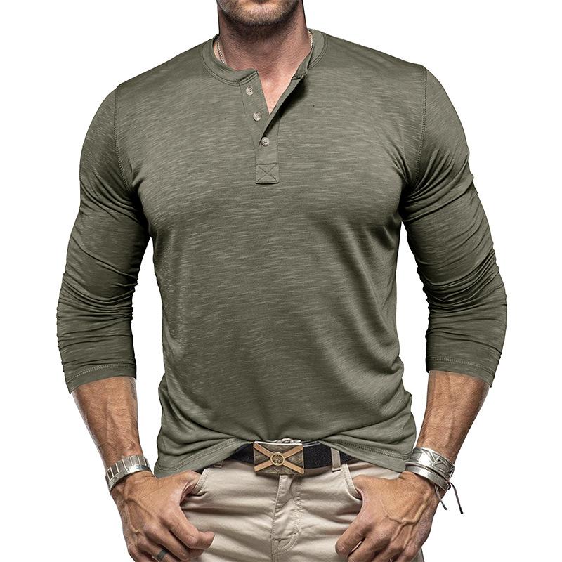 Men S Long Sleeve Henley Neck T Shirt Solid Color Casual